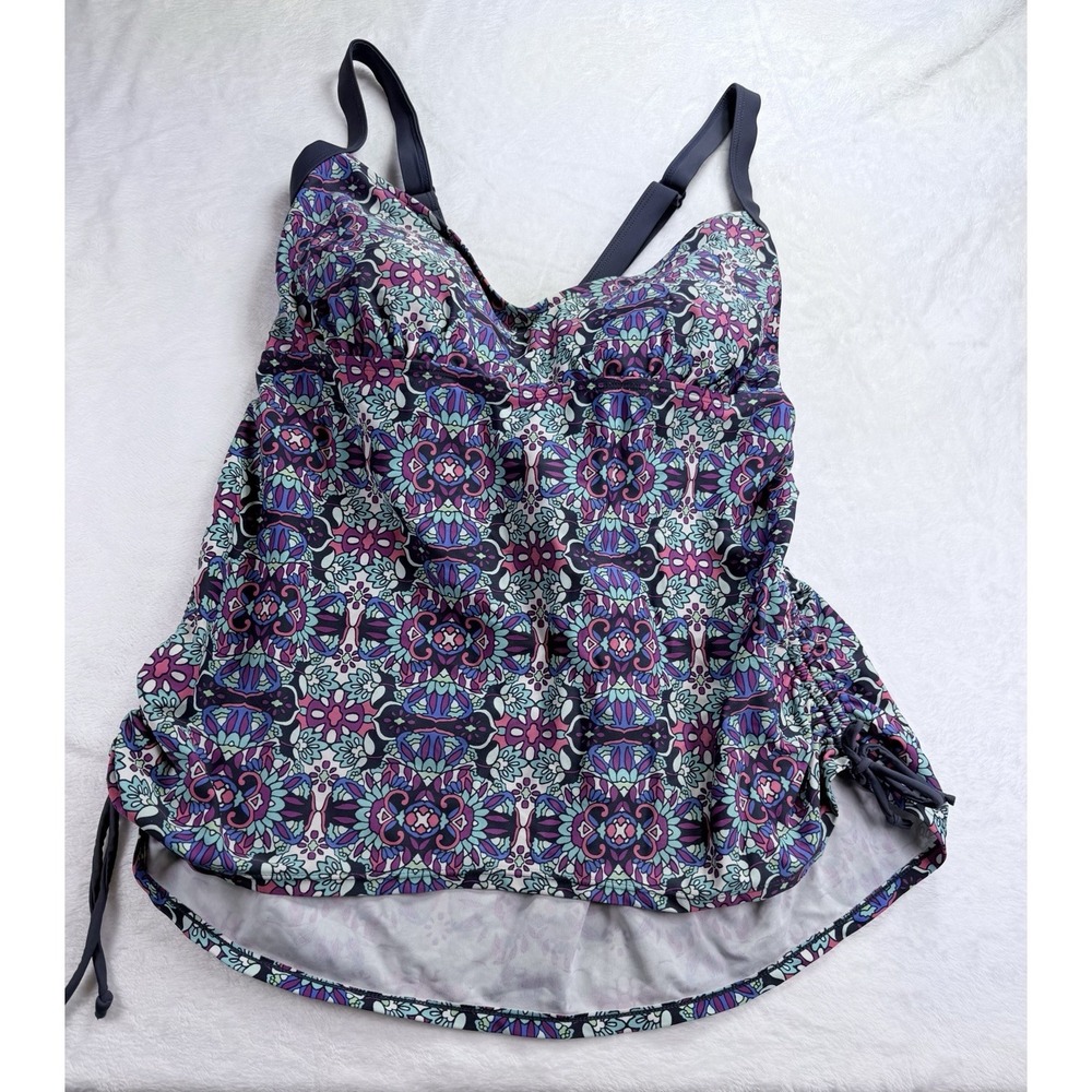 Sonria Women's Two Piece Swimsuit Ruffle Skirt Tankini Top Built In Bra Sz 20W - Picture 2 of 15